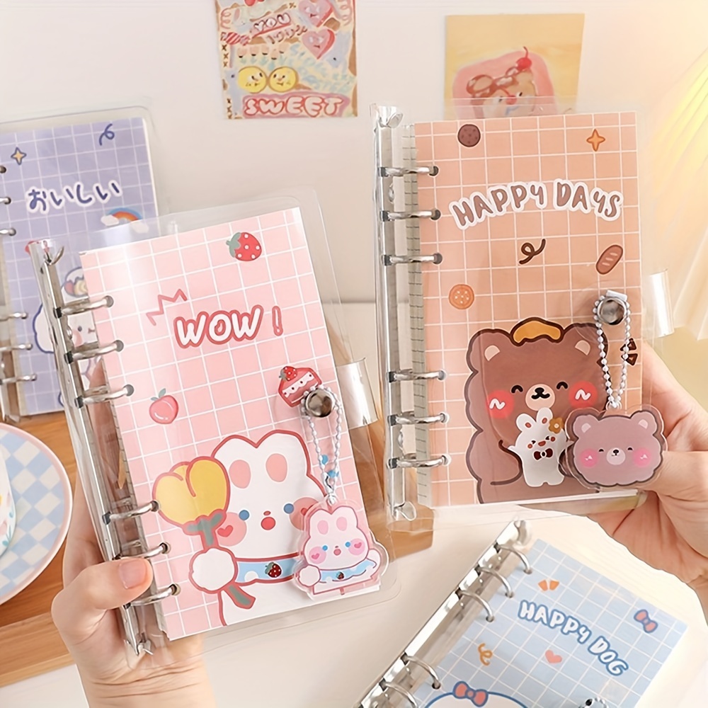 80 Sheet Kawaii Notebook Lovely Cartoon Bunny Bear 6 Ring Binder Journal  Notepad Lovely Scrapbook PVC Waterproof Diary Student