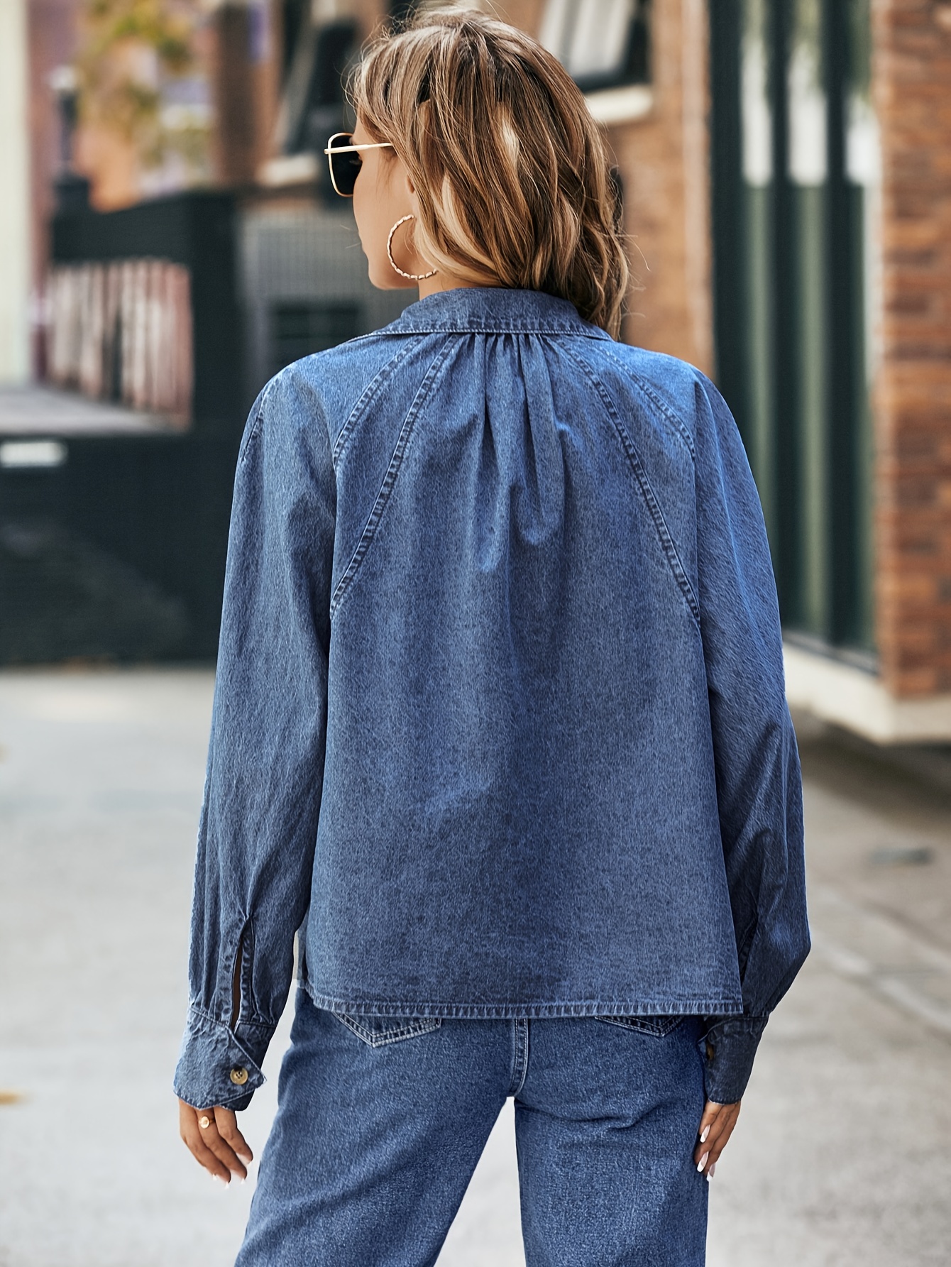 Plain Long Sleeves Denim Shirt Single Breasted Button Non - Temu