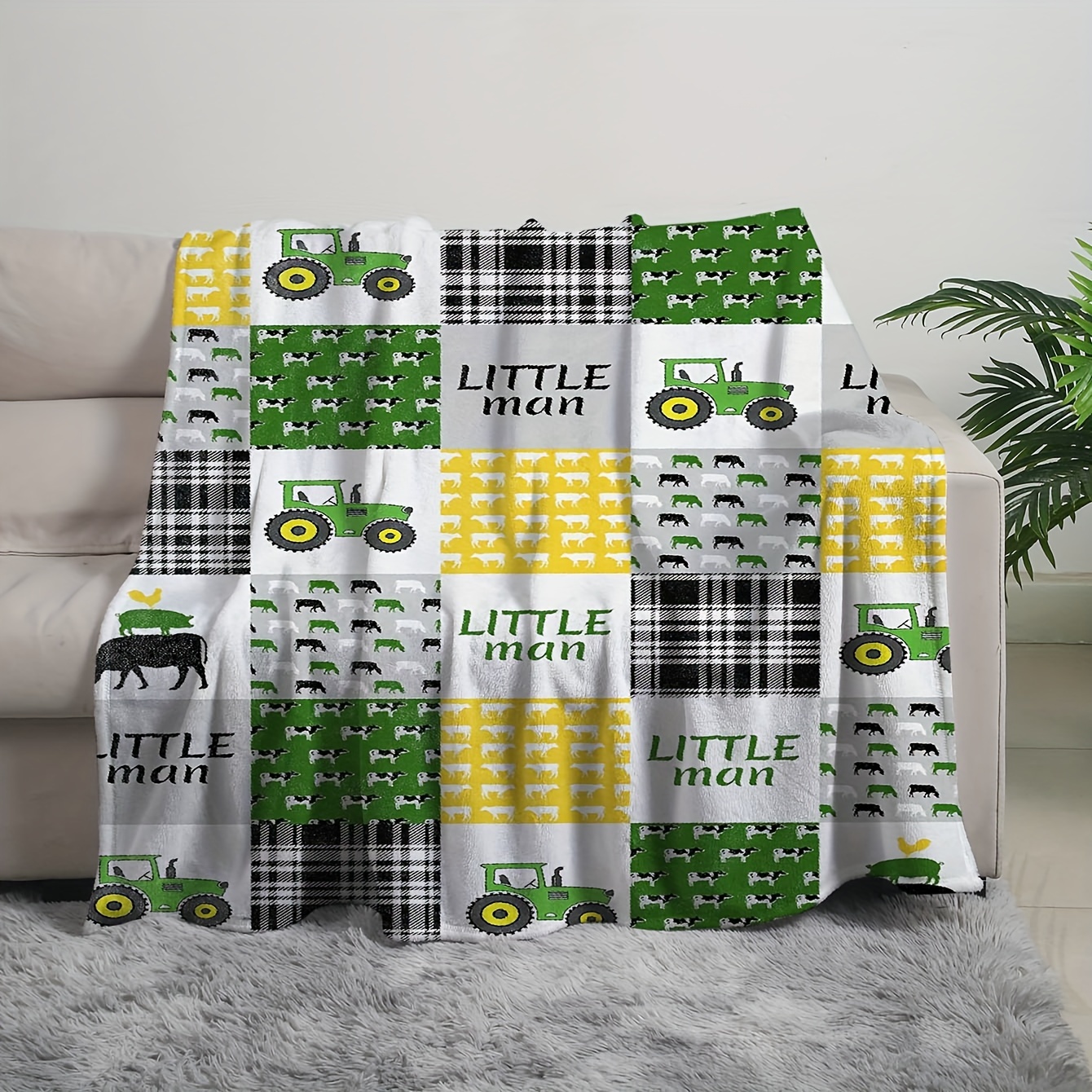 

1pc Farming Printed Throw Blanket, Flannel Blanket, Soft Nap Blanket For Sofa Couch Office Bed Camping Travelling, Multi-purpose Gift Blanket For All Season