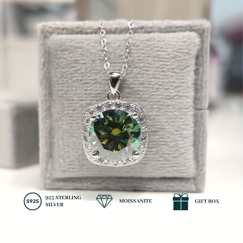 

1pc 5 Carat Pretty Blue-green Moissanite Necklace, Anniversary Gift Exquisite Jewelry For Girlfriend Wife, S925 Silver Round Gorgeous Pendant Necklace