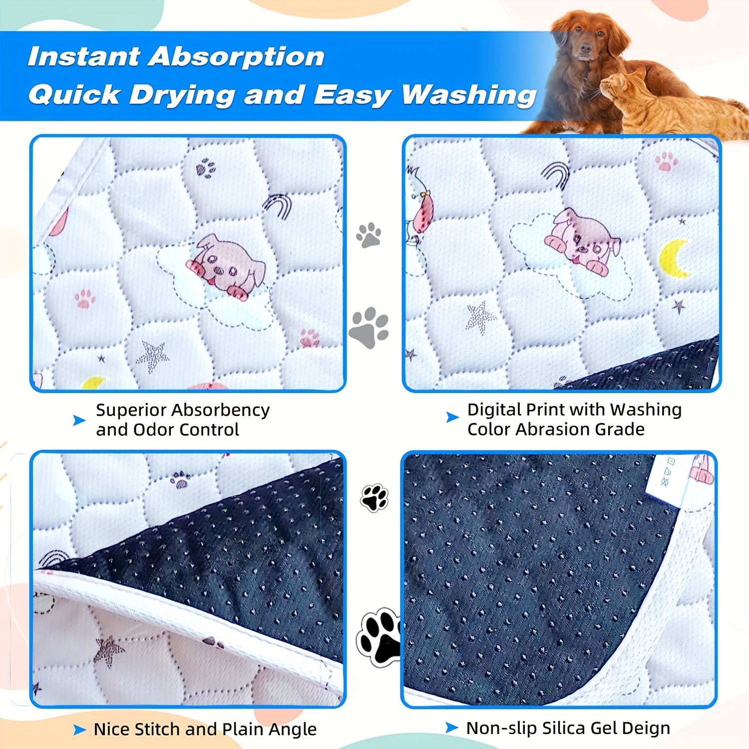 Cartoon Animal Pattern Dog Potty Training Pads, Washable And