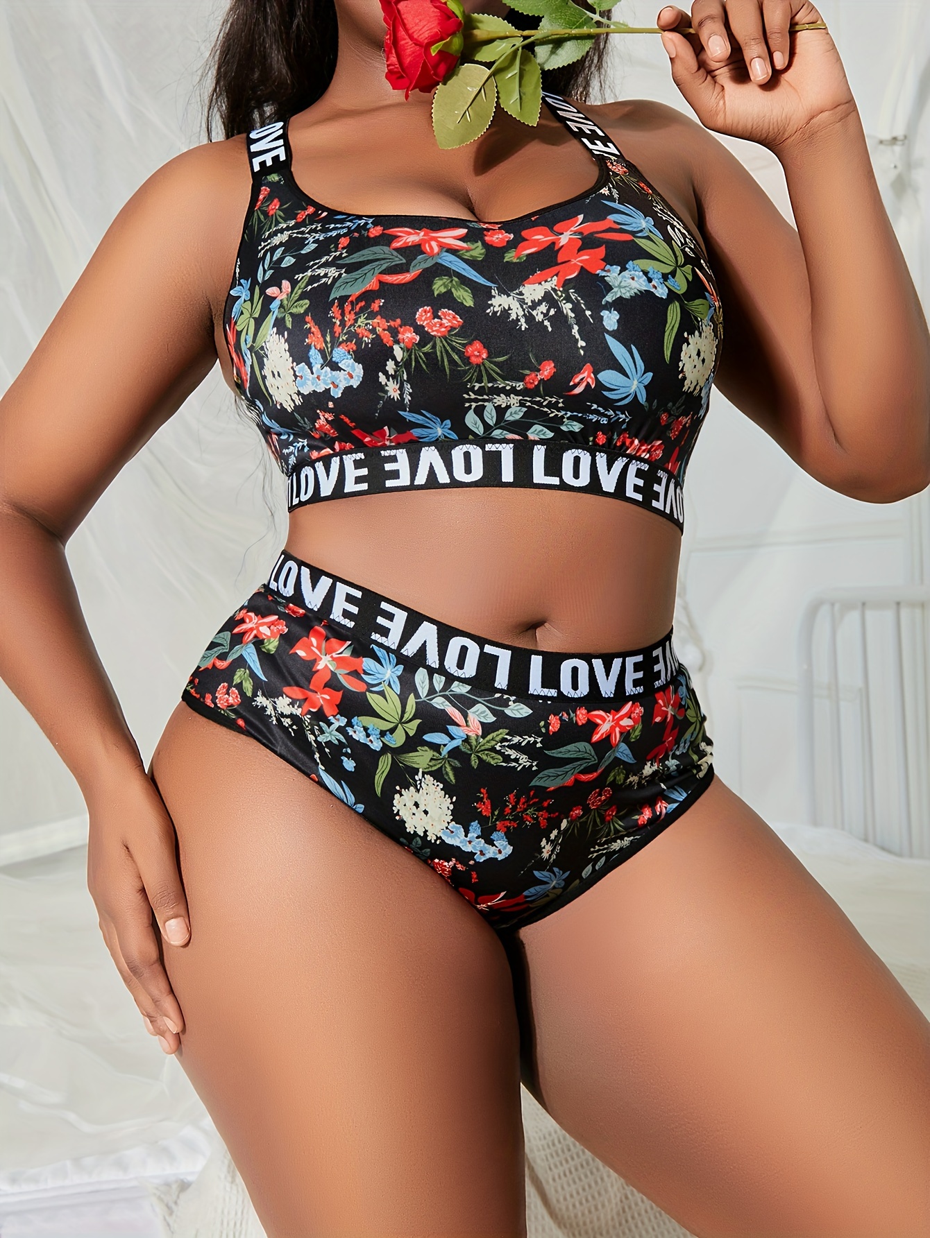 Fashion Bottoming Tops Letter Print Women's Bra Thong Underwear Set Sexy  Beauty Back Vest Top