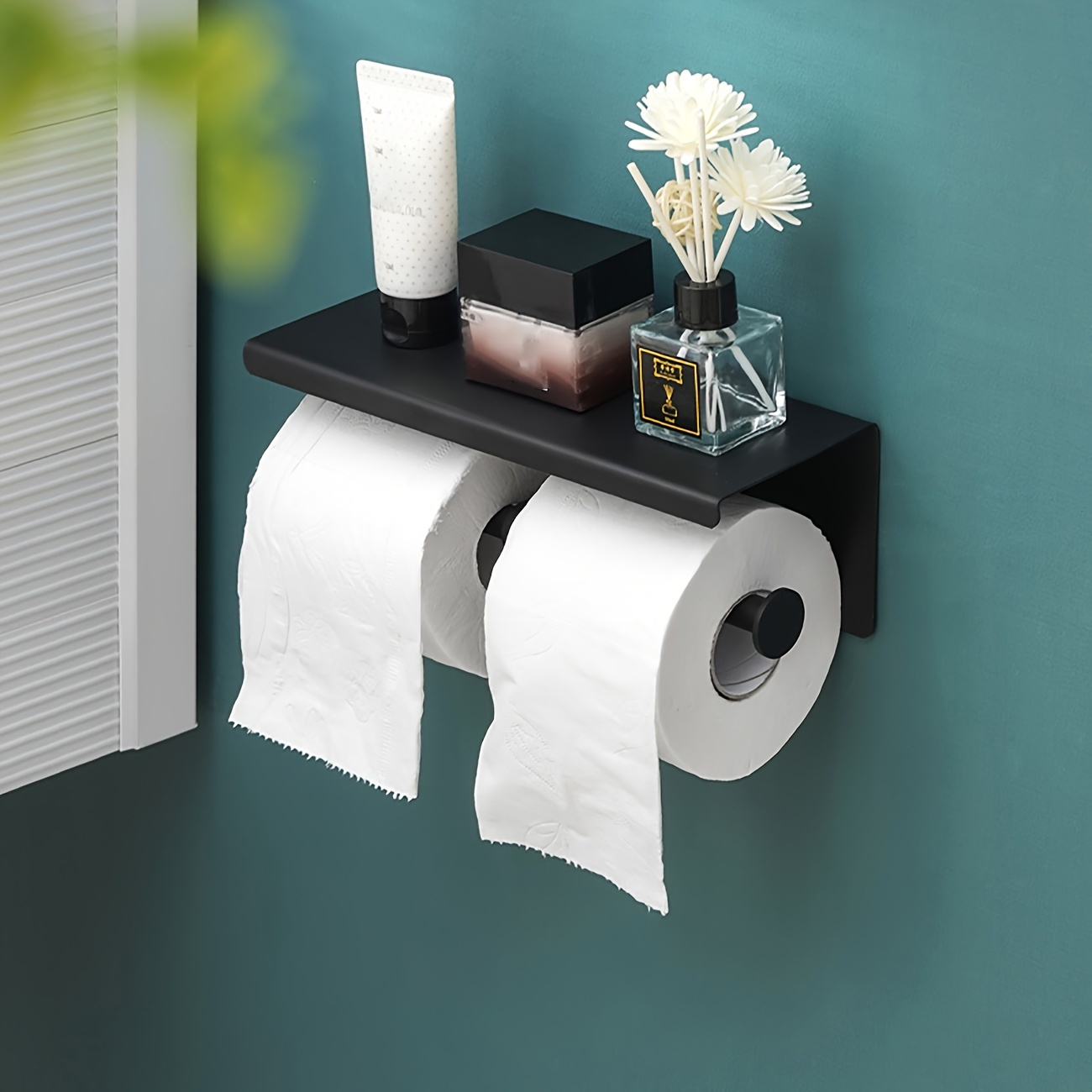 Toilet Roll Paper Holder, Stainless Steel Bathroom Toilet Paper Storage  Rack With Storage Shelf, Wall Mounted Punch-free Black Placement Shelves,  Bathroom Accessories - Temu