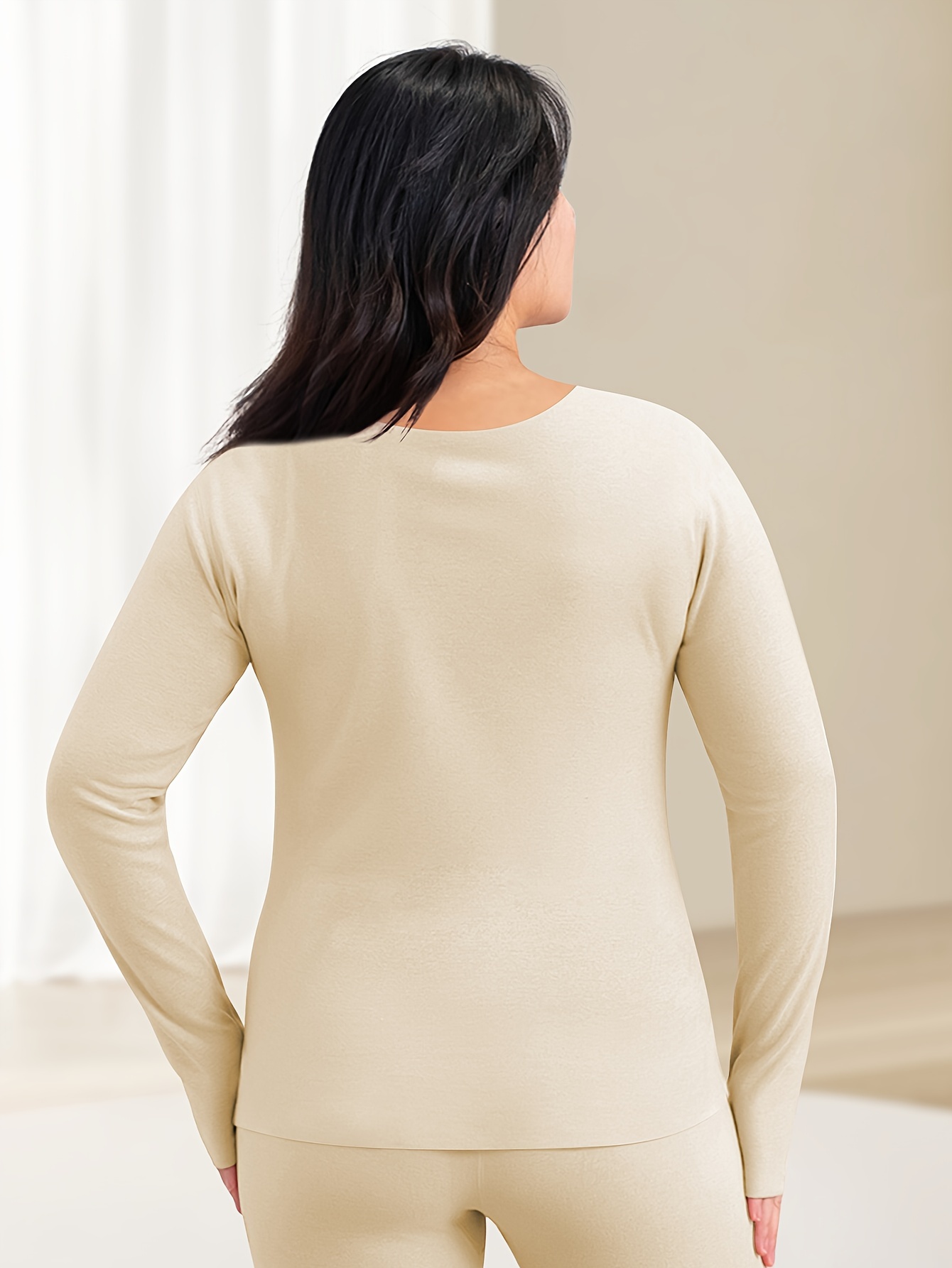 Ropa interior térmica simple para mujer, talla * top de capa base de manga  larga con forro polar sólido