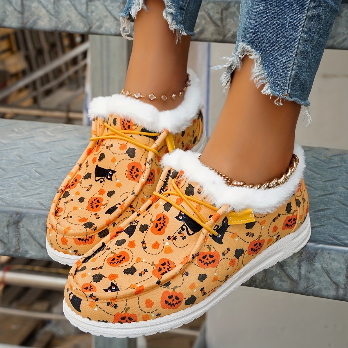 Women's Christmas Print Canvas Shoes, Casual Lace Up Plush Lined Outdoor  Shoes, Lightweight & Thermal Shoes