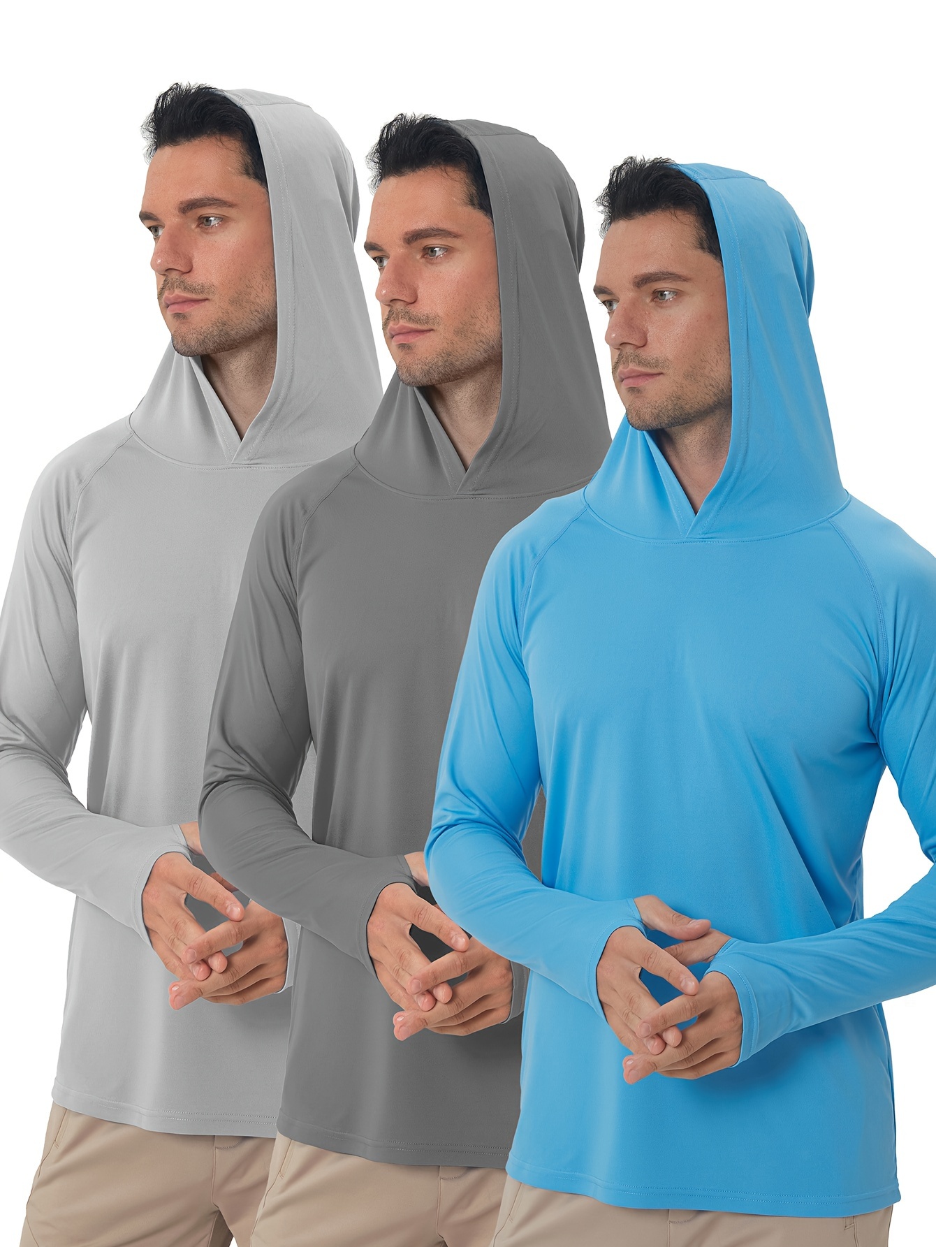Men's 2pcs UPF 50+ Sun Protection Long Sleeve Hoodie, Comfy Quick Dry Tops for Men's Outdoor Fishing Activities,Temu