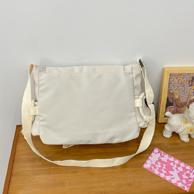 Kawaii Canvas Messenger Bag, Letter Patch Decor Crossbody Bag, Casual  Student Flap Shoulder Bag - Temu