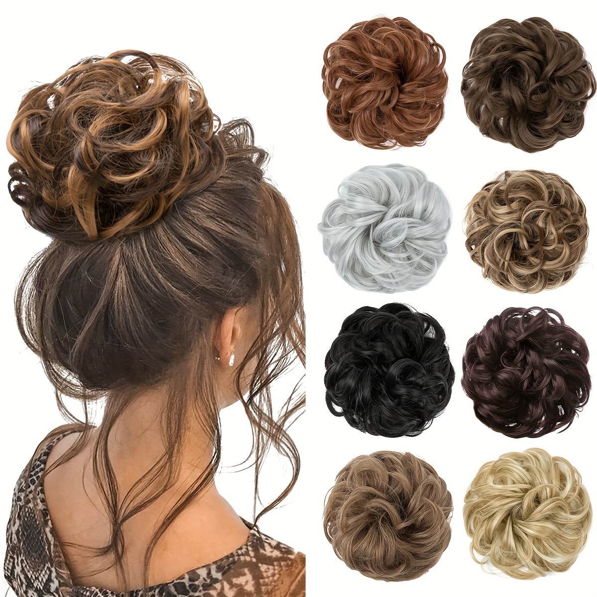 2pcs messy bun hair clip wave curl hair ring synthetic bun ponytail extension thick bun hair clip women