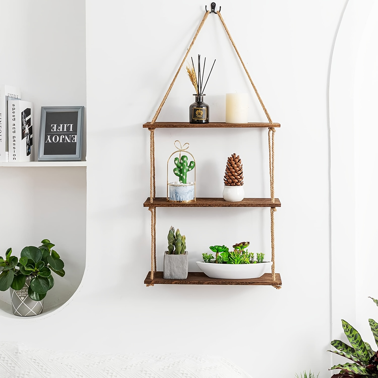 3 Tier Hanging Shelves - Brown - Omysa