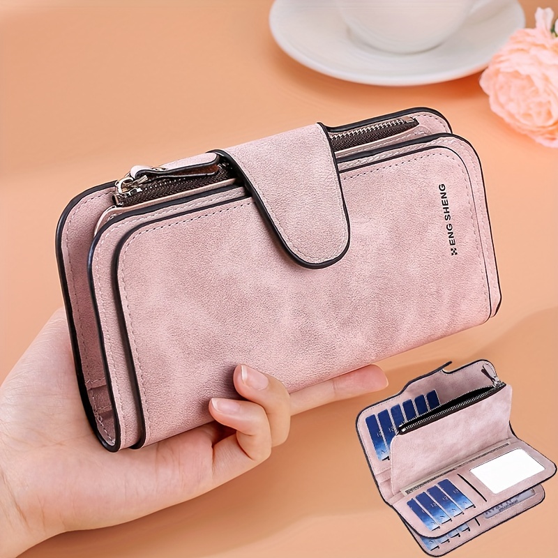 Fashion ID Long Wallet Solid Color Women Hasp Purse Multiple Card Slots  Clutch Bag Phone Bag Multi Wallet (Red, One Size)