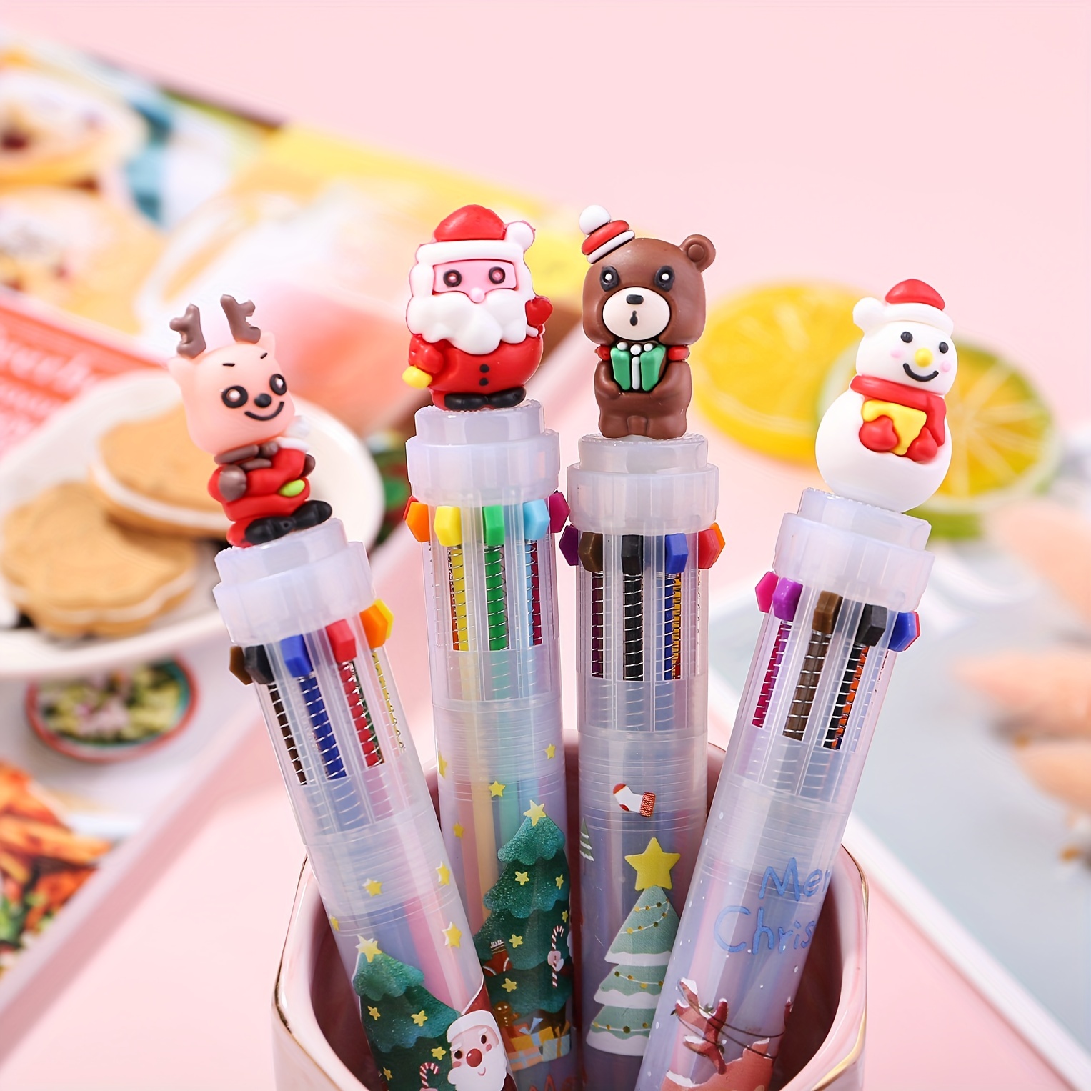 Stylo à bille en plastique multicolore, père Noël, arbre de Noël