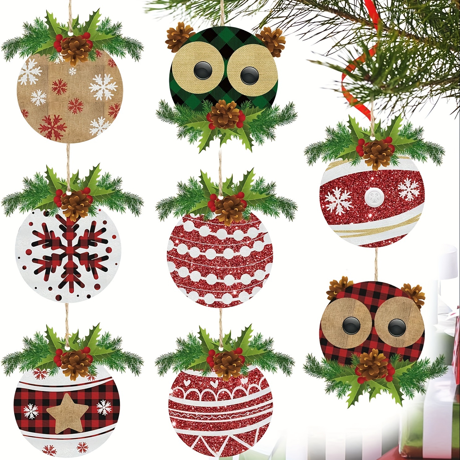 Farmhouse Christmas Tree Ball Ornaments With Buffalo Plaid - Temu