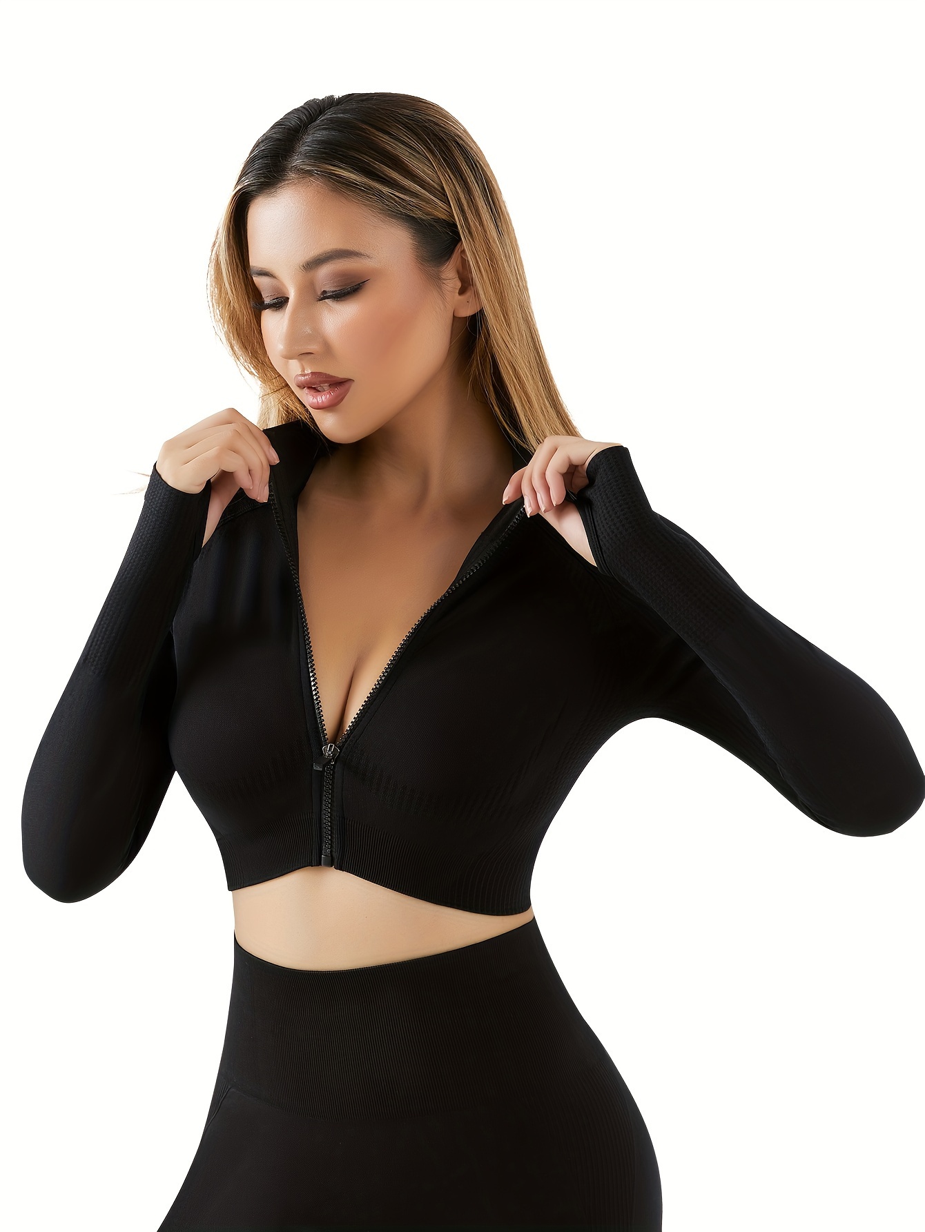 Womens Active Crop Top Gym Casual Jackets For Women With Thumb Holes And  Full Zip Up For Fitness, Yoga, And Exercise From Sigmundosa, $22.67