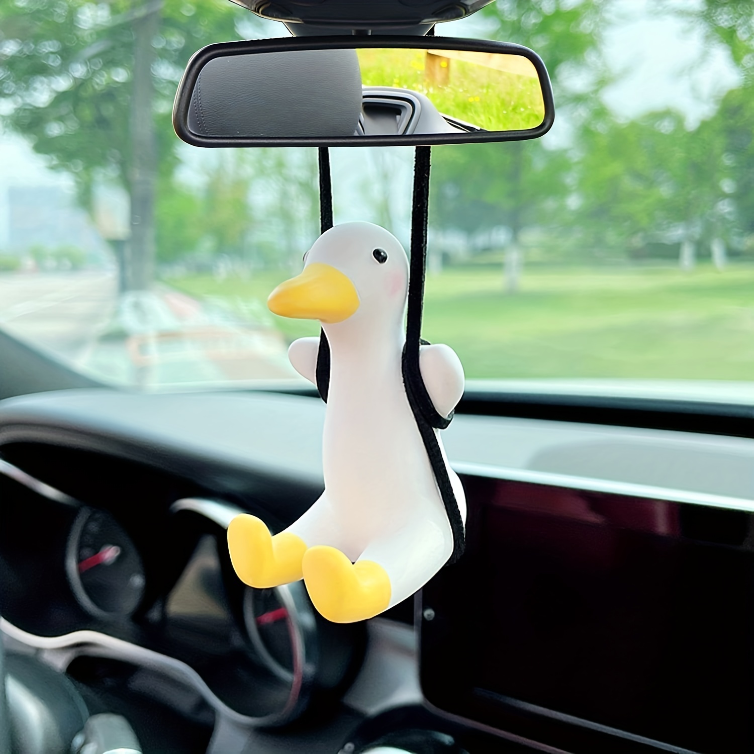 Swing Duck Car Hanging Ornament, Linkstyle Mirror Hanging Car Interior  Accessories car Rearview Mirror Pendant Decoration Car Ornament Straw Hat  Cute