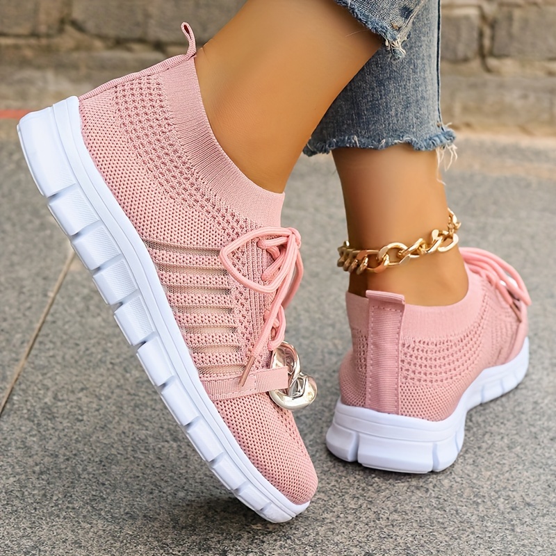 Women's Glitter Decor Sneakers, Breathable Mesh Lace Up Outdoor Shoes,  Comfortable Low Top Running Shoes