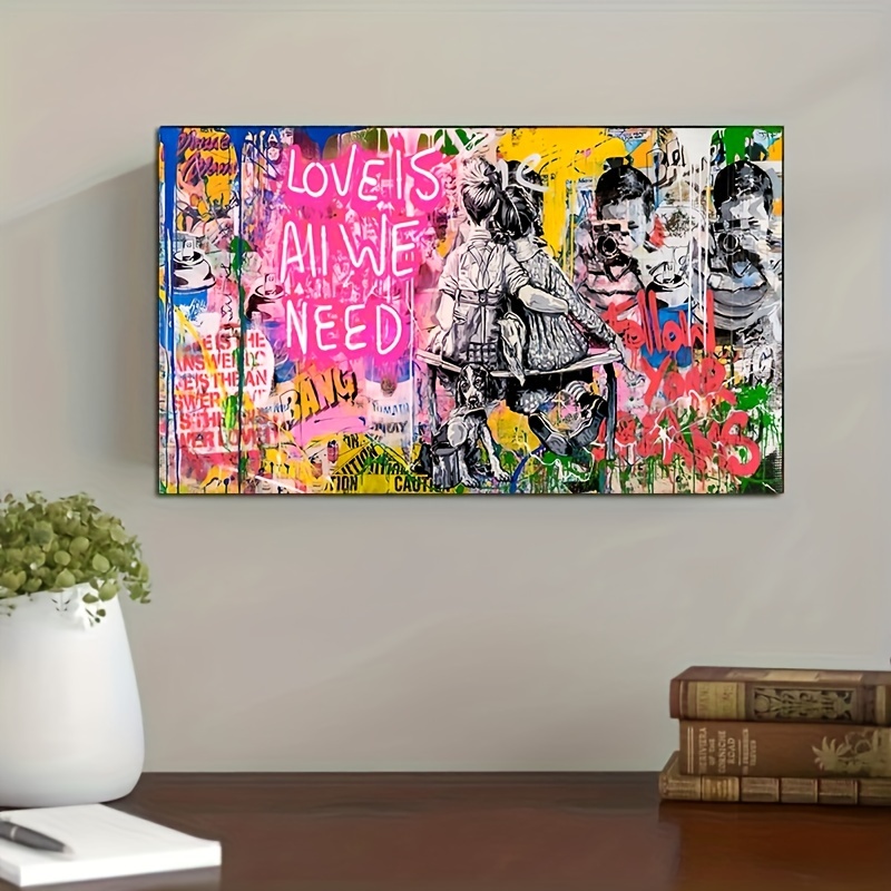 All We Need is Love Banksy Graffiti Street Art Frame Wall Canvas or Poster  Print