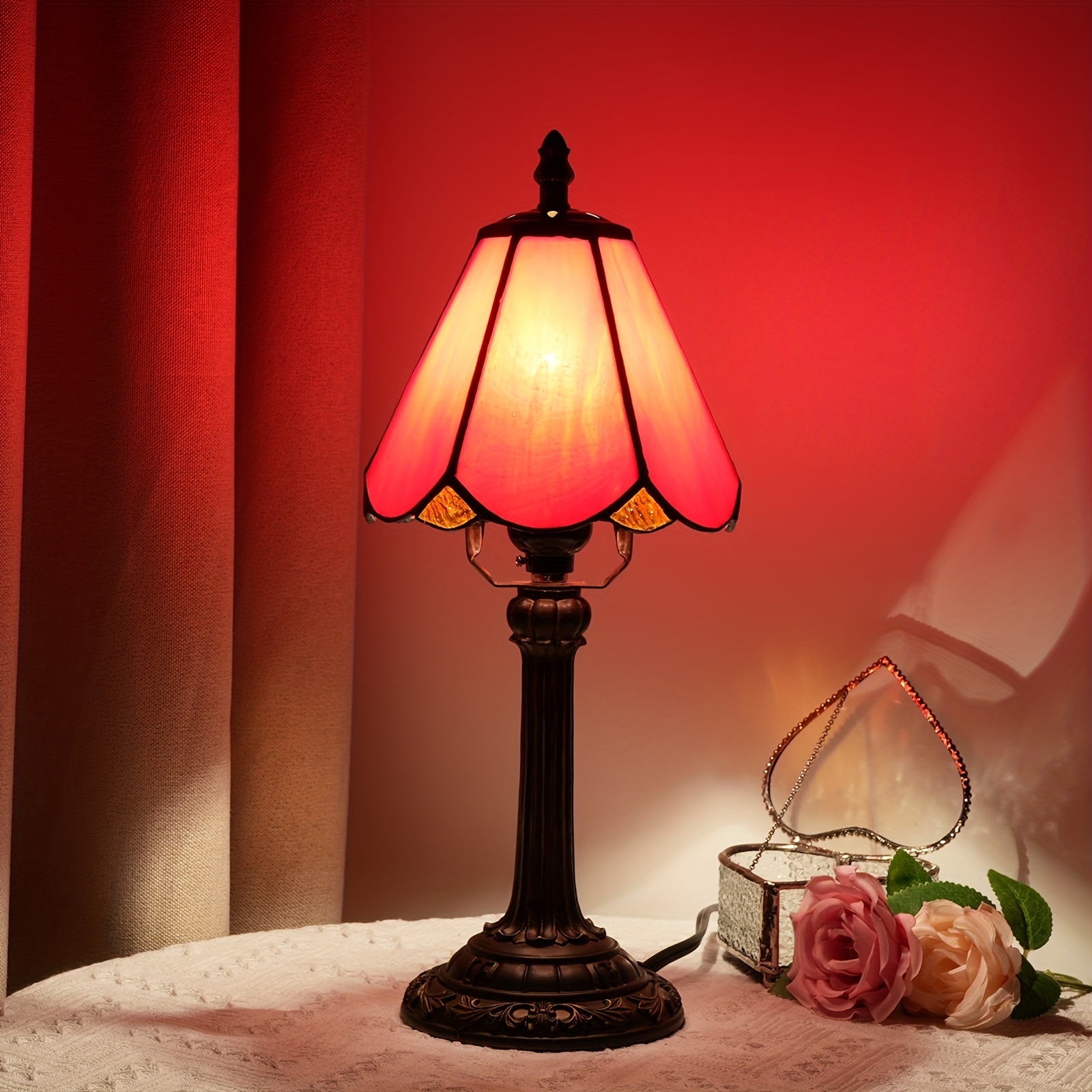 Bedside Table Lamps Modern Led Red Cloth Bedroom Home Decor Dining Table  Lighting Nordic Pull-Switch Vintage E27 Study Desk Lamp