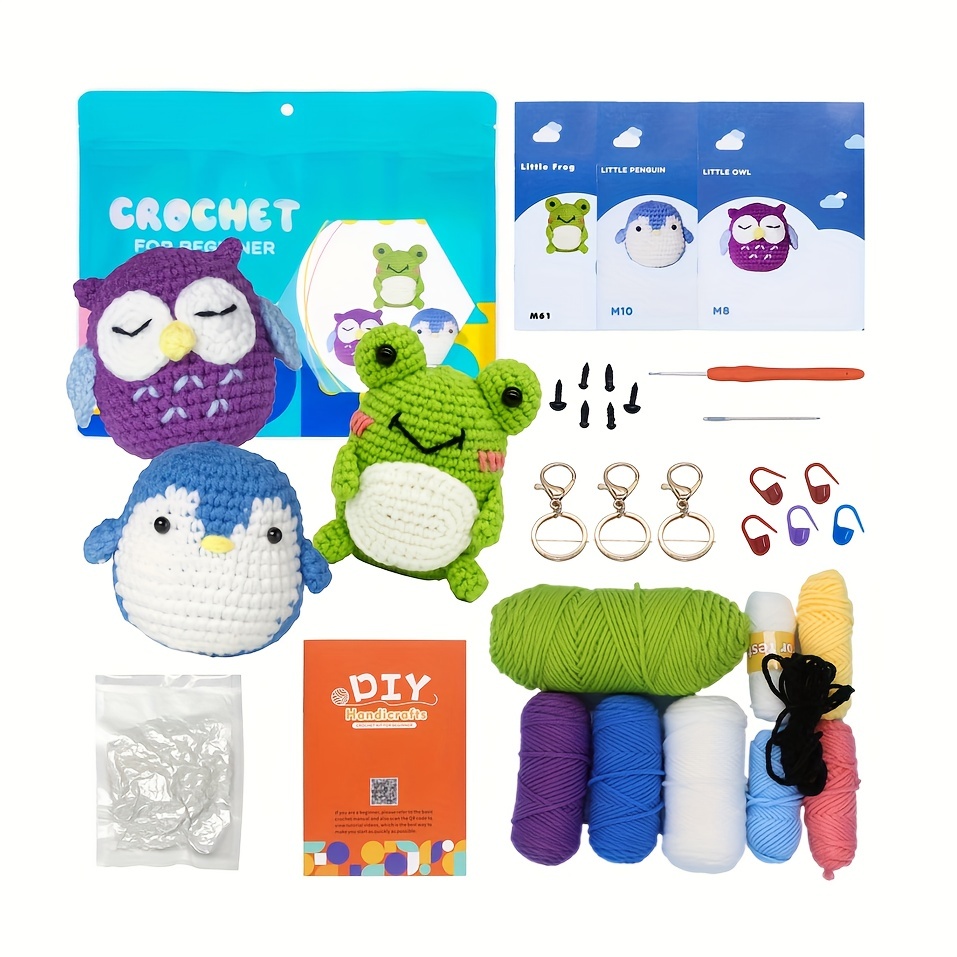 3Pcs DIY Crochet Animal Kit Complete Crochet Knitting Set Starter Pack DIY  Craft Plush Doll Kits for Beginners Hook Accessories