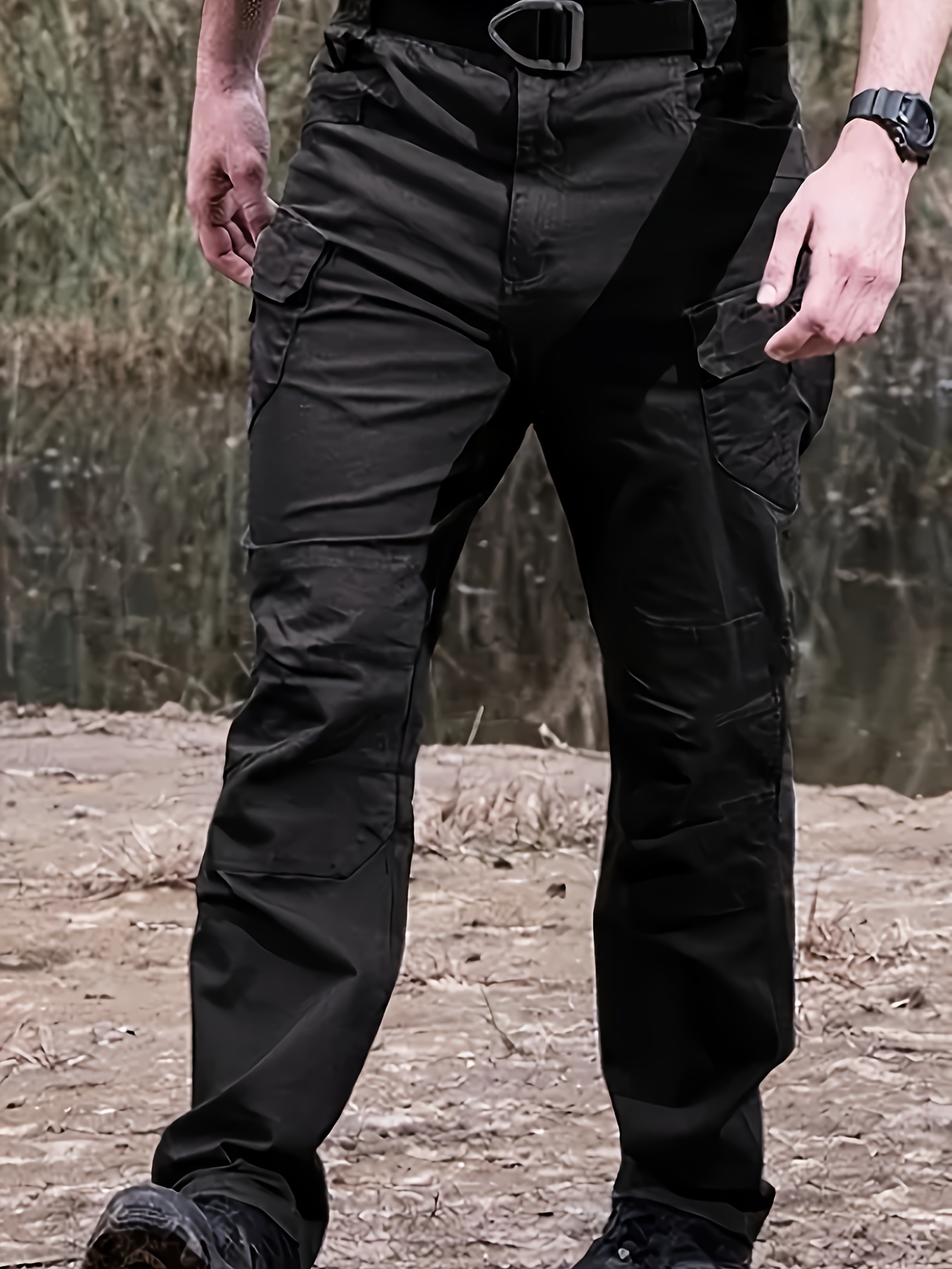 Pantalones Tácticos Sólidos Múltiples Bolsillos Hombre - Temu