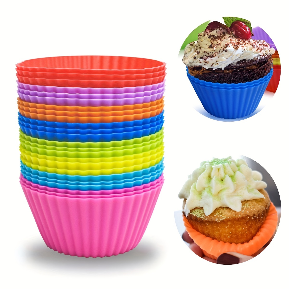 Colorful Silicone Muffin Cups Non stick Reusable Cupcake - Temu