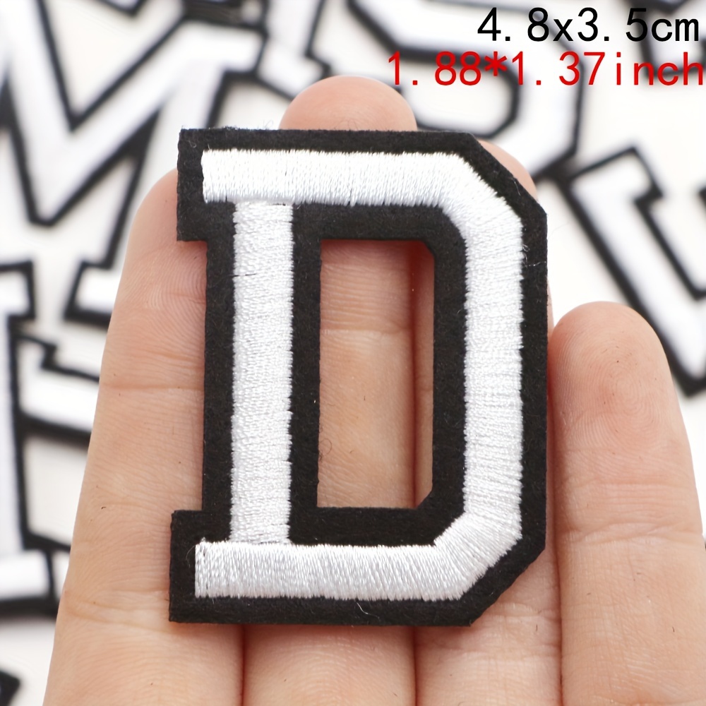 3 Embroidered Iron-On Letter Patches, Alphabet Appliques, Letter Patches  for Clothing, DIY Craft - White/Black/White