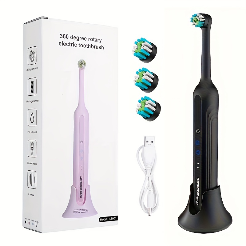 Waterproof Rotating Electric Toothbrush With 3 Brush Head