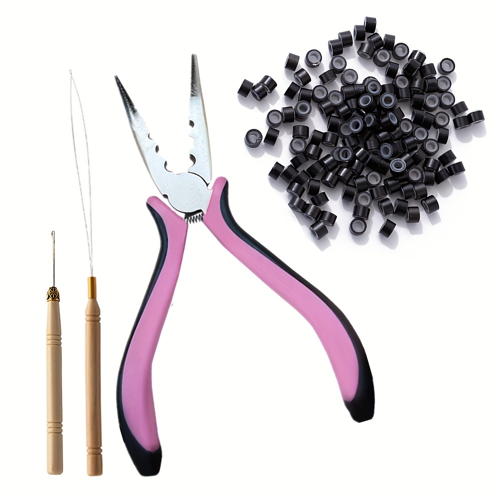 200pcs Micro Silicone Rings Hair Extensions Kit I-tip Hair Pliers