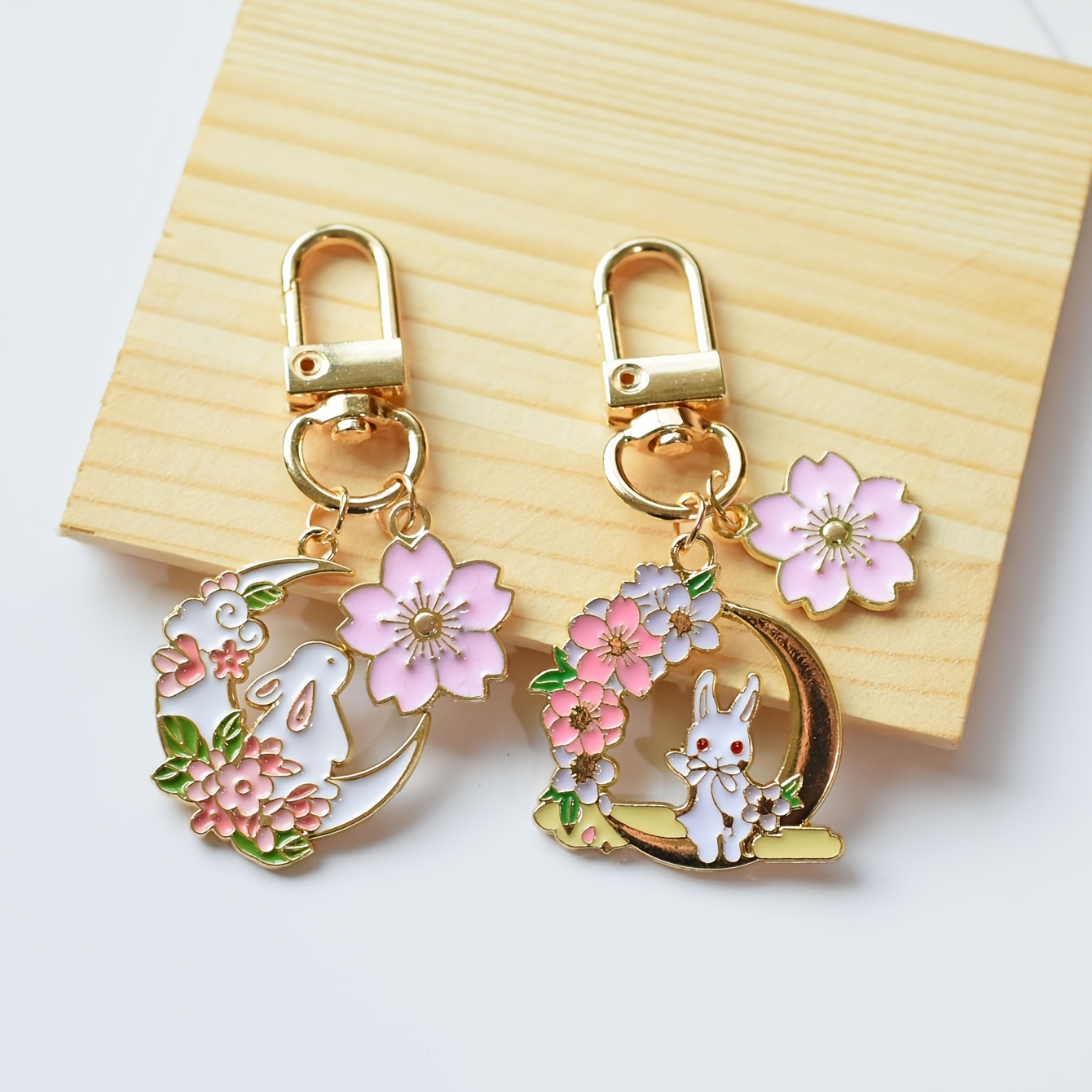 Lovely Pink Sakura Rabbit Cat Keychain, Cute Bag Pendant