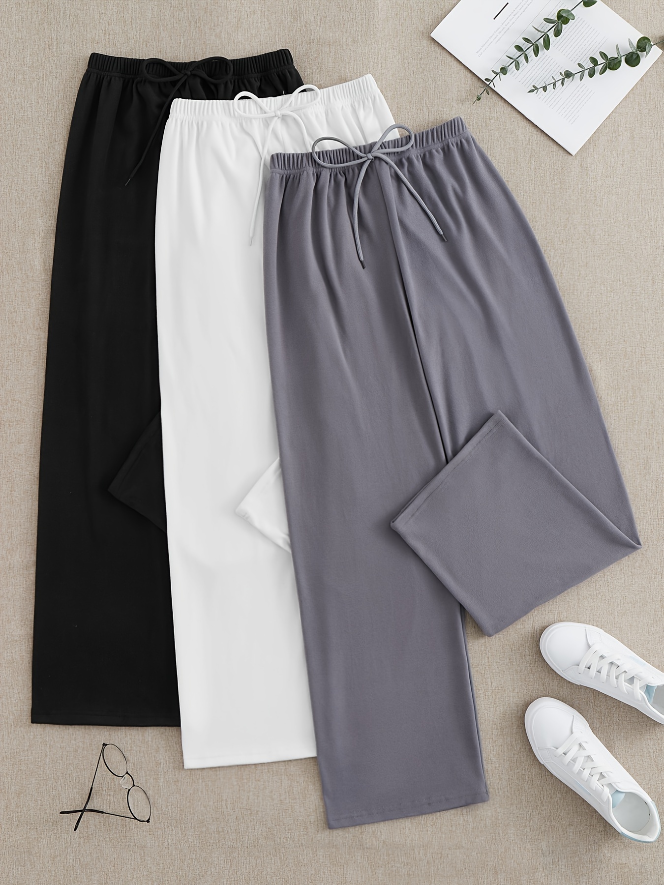 Gothic Contrast Lace Capri Pants, Elegant High Waist Solid Slim Pants,  Women's Clothing