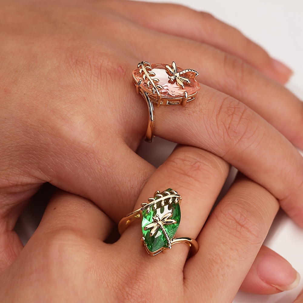 Oval Cut Green Zircon Ring Dragonfly Shaped Women's Ring
