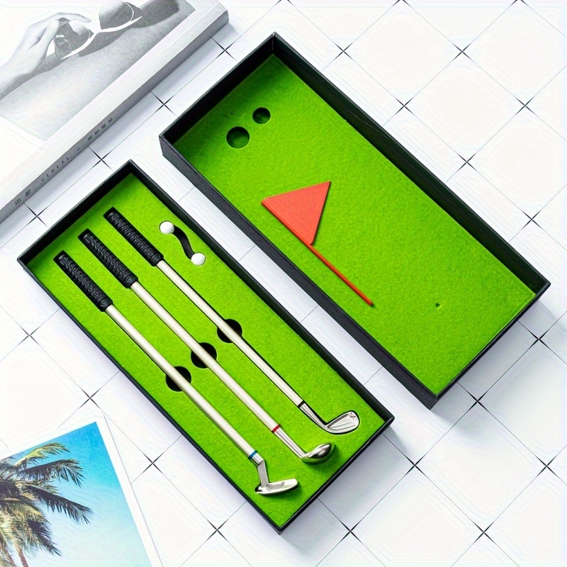 

1set Creative Golf Club Design Gift Pen Mini Gift Box Golf Set Metal Ball Pen