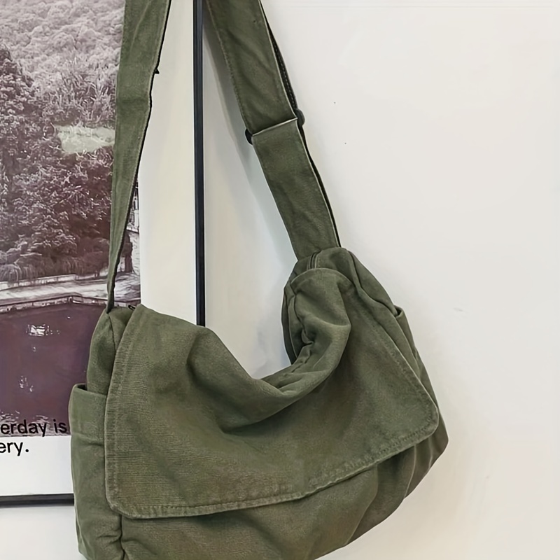 simple canvas messenger bag large capacity crossbody bag trendy flap shoulder bag