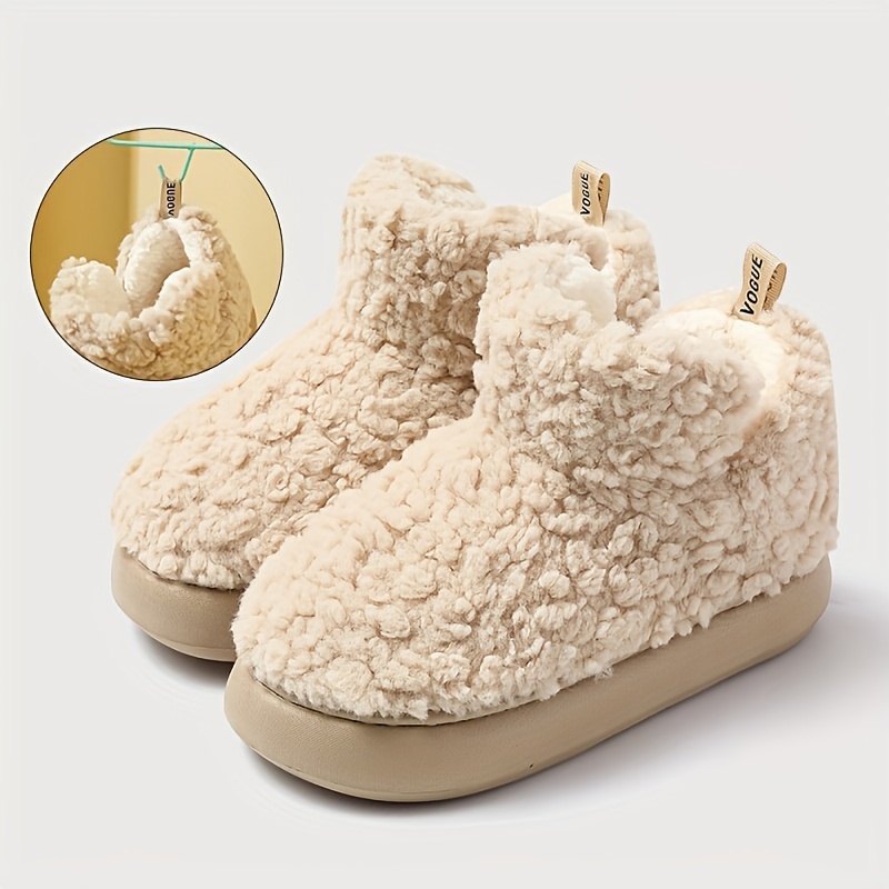 womens solid color fuzzy boots slip on thermal lined platform soft sole boots winter plush non slip cozy boots details 2