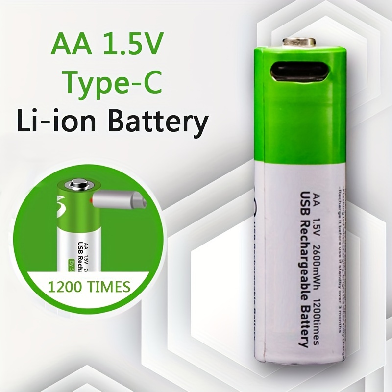 Paquete De 4 Baterias 2600mwh USB Recargables AA AAA Iones de litio Pilas  1.5V