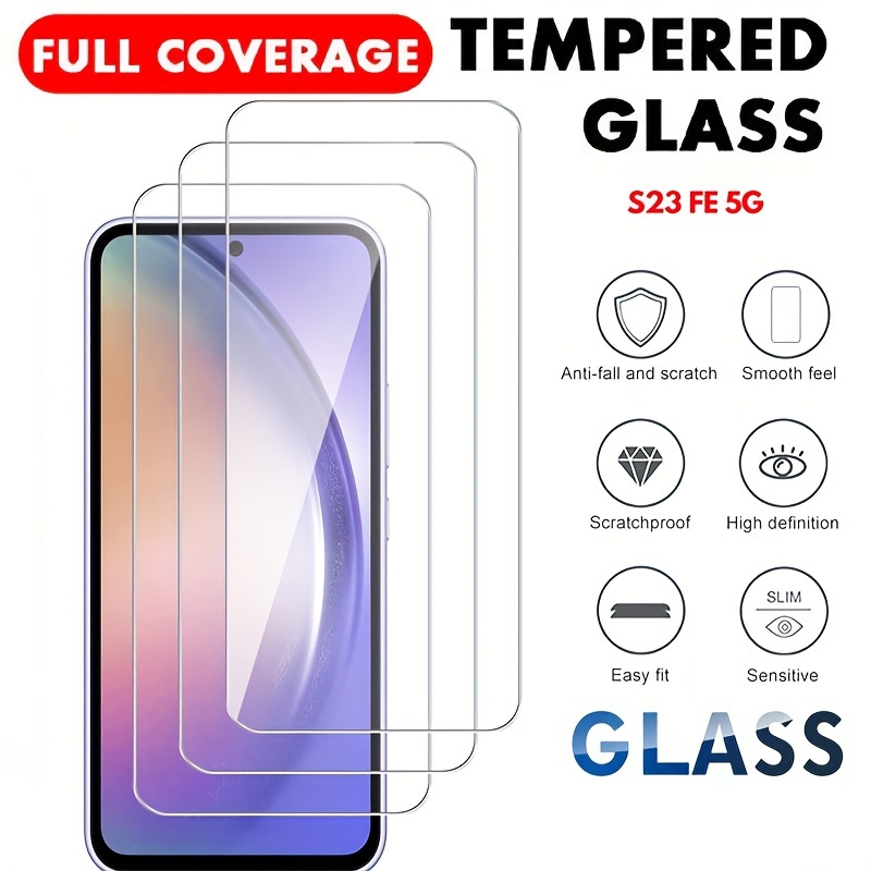[Paquete de 3+3] Protector de pantalla para Samsung Galaxy S23 FE, vidrio  templado 9H, compatible con huellas dactilares ultrasónicas, compatible con