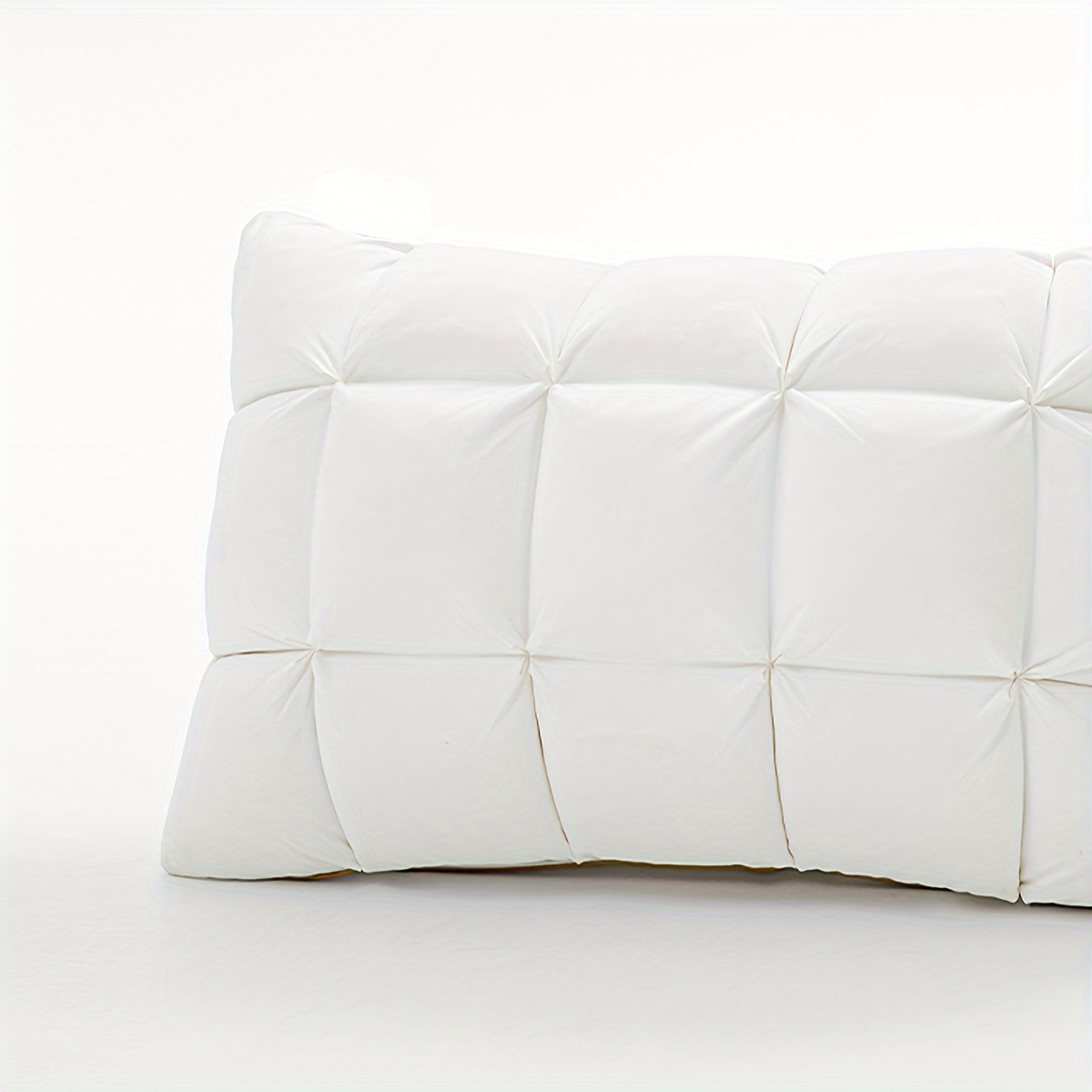 1pc Down Pillow, Luxury Goose Down Pillow, 100% Down Feathers, Soft And Fluffy, Pinch Design, Checkered Design Neck Protection, Suitable For Bed, Bedroom Hotel, Sofa