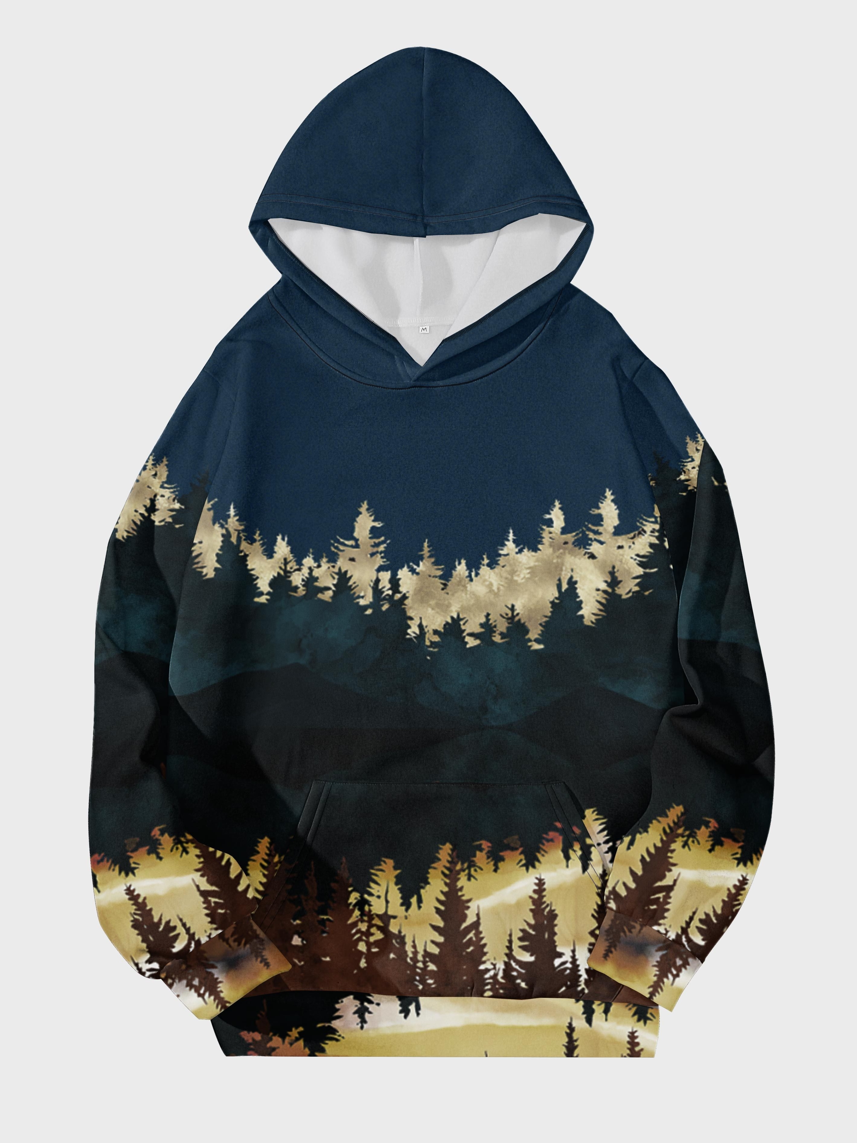 Ladies mountain treetop print hooded sweatshir sale