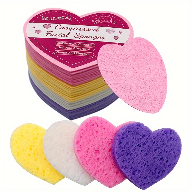 50-Count Heart Shape Compressed Facial Sponges, 100% Natural Cosmetic Spa  Sponges for Facial Cleansing for Daily Facial Cleansing, Exfoliating Mask