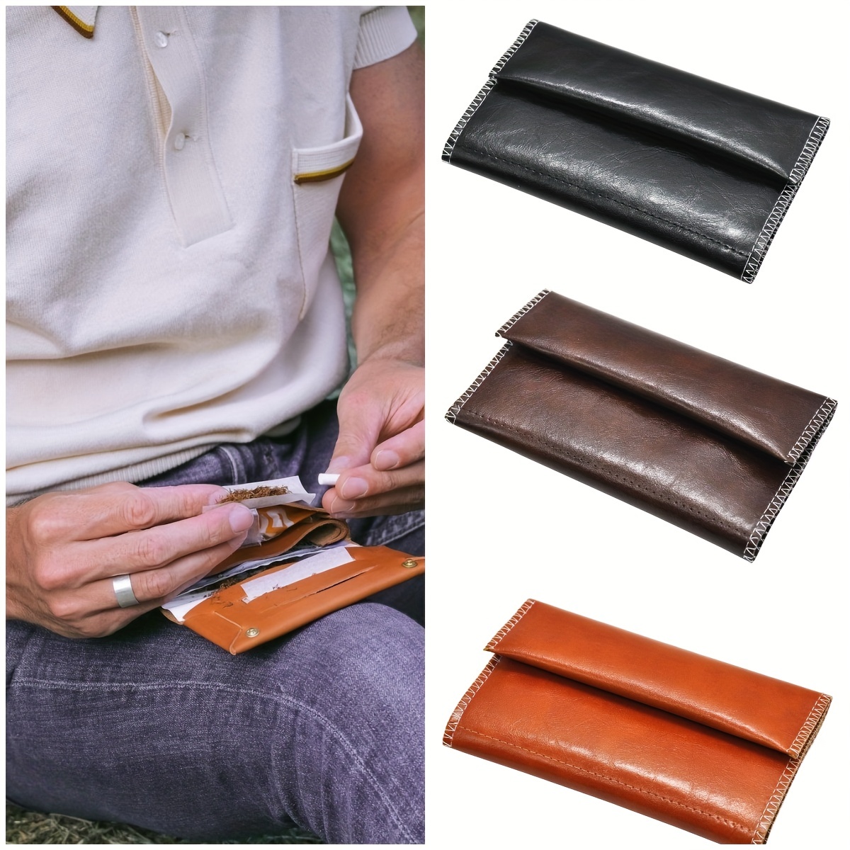 Handmade Genuine Leather Windproof Cigarette Lighter Bag Small Box Case For  one-time Lighter Super Match Cover Men Box Holder