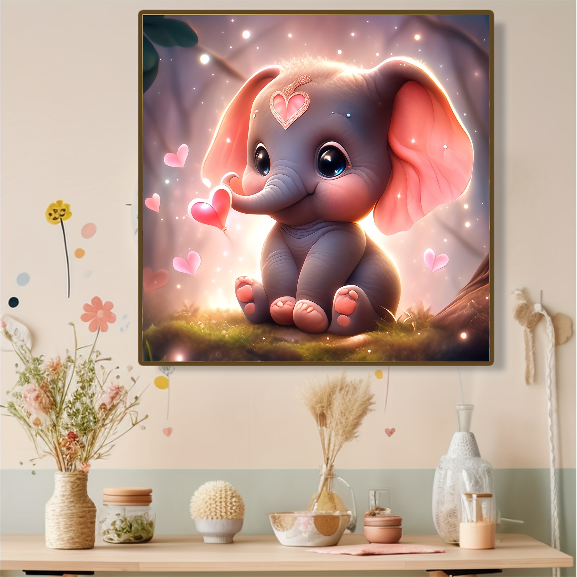 5D DIY Artificial Diamond Painting Frameless Cartoon Elephant Diamond  Painting For Living Room Bedroom Decoration 35*35cm/13.7*13.7in