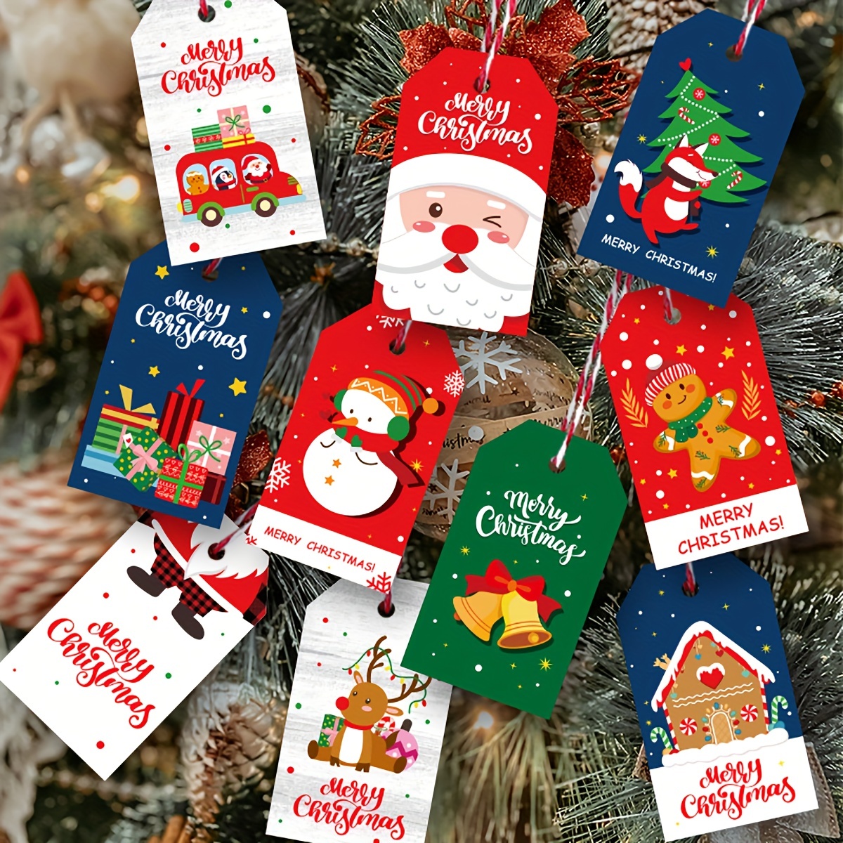  150 Pcs Christmas Gift Tags, Xmas Christmas Tags for Gifts,  Snowflake Elk Hat Shapes Christmas Trees Holiday Christmas Tags Package  Wrap Stamp Name Card Labels Gift Tags with String : Health