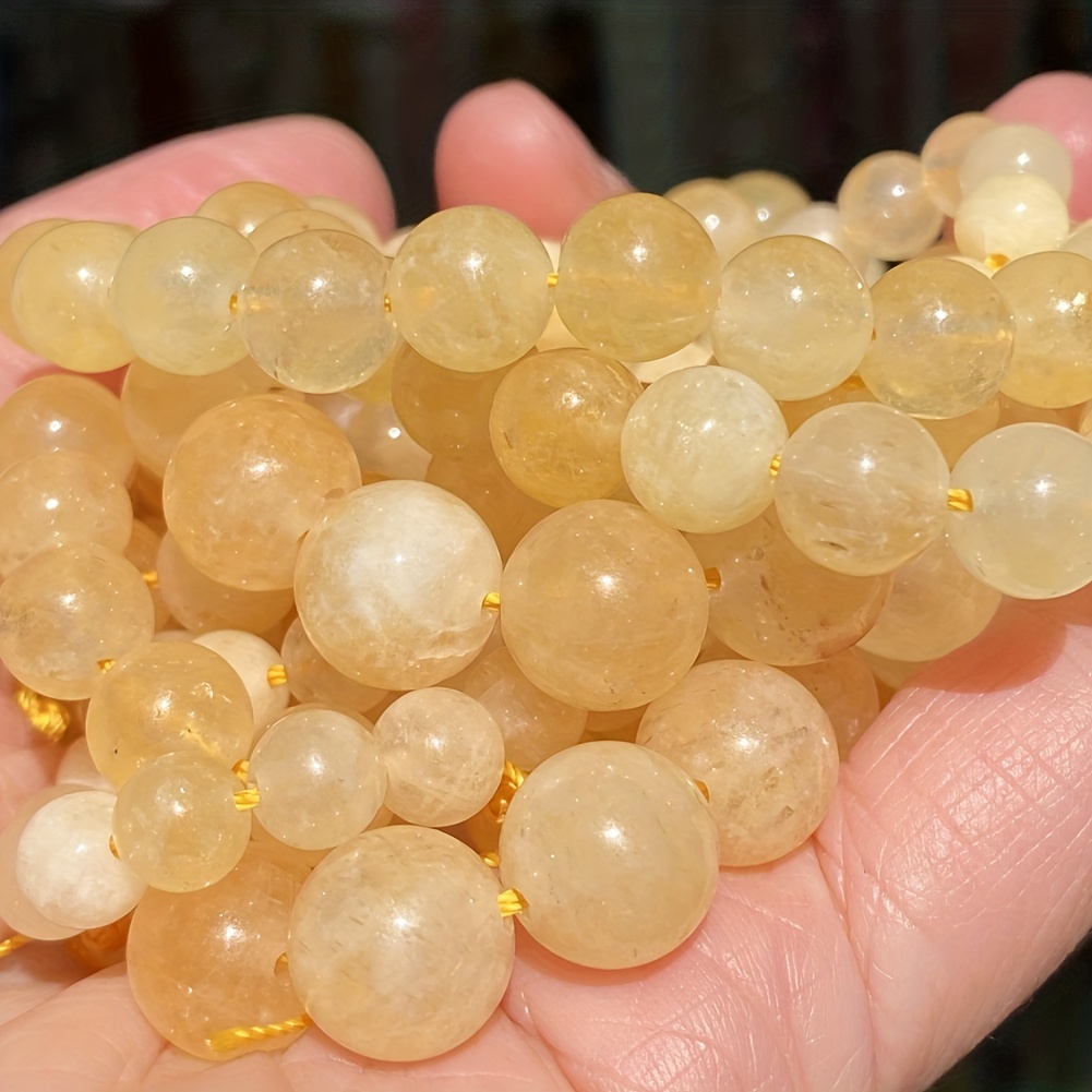 

1pc 6mm (0.236inch)-10mm (0.393inch) Natural Citrines Chalcedony Stone Beads, Round Loose Beads For Jewelry Making Diy Necklace Bracelet Earring Accessories