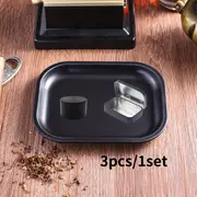 3pcs set black smoking set black spice grinder rolling tray portable storage case box gift for men household gadget christmas gifts christmas supplies christmas party supplies details 1