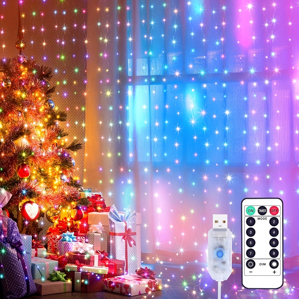 Star Curtain Lights with Remote Control, Window 120 LED Fairy String Lights  for Bedroom, Waterproof 8 Lighting Modes for Christmas, Wedding, Party,  Indoor, Outdoor, Warm White 