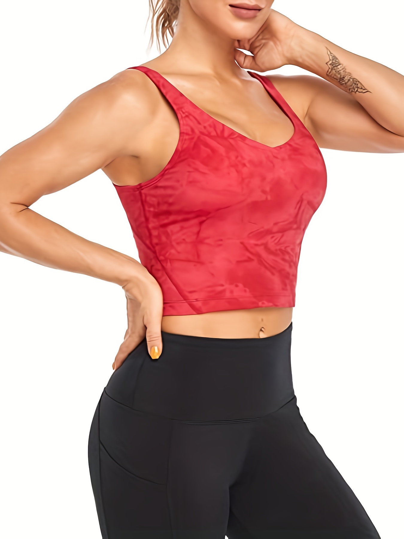 Women's Longline Sports Bra Wirefree Padded Medium Support Yoga Bras Gym  Running Workout Tank Tops-Rose Red-XS - Sports Bras
