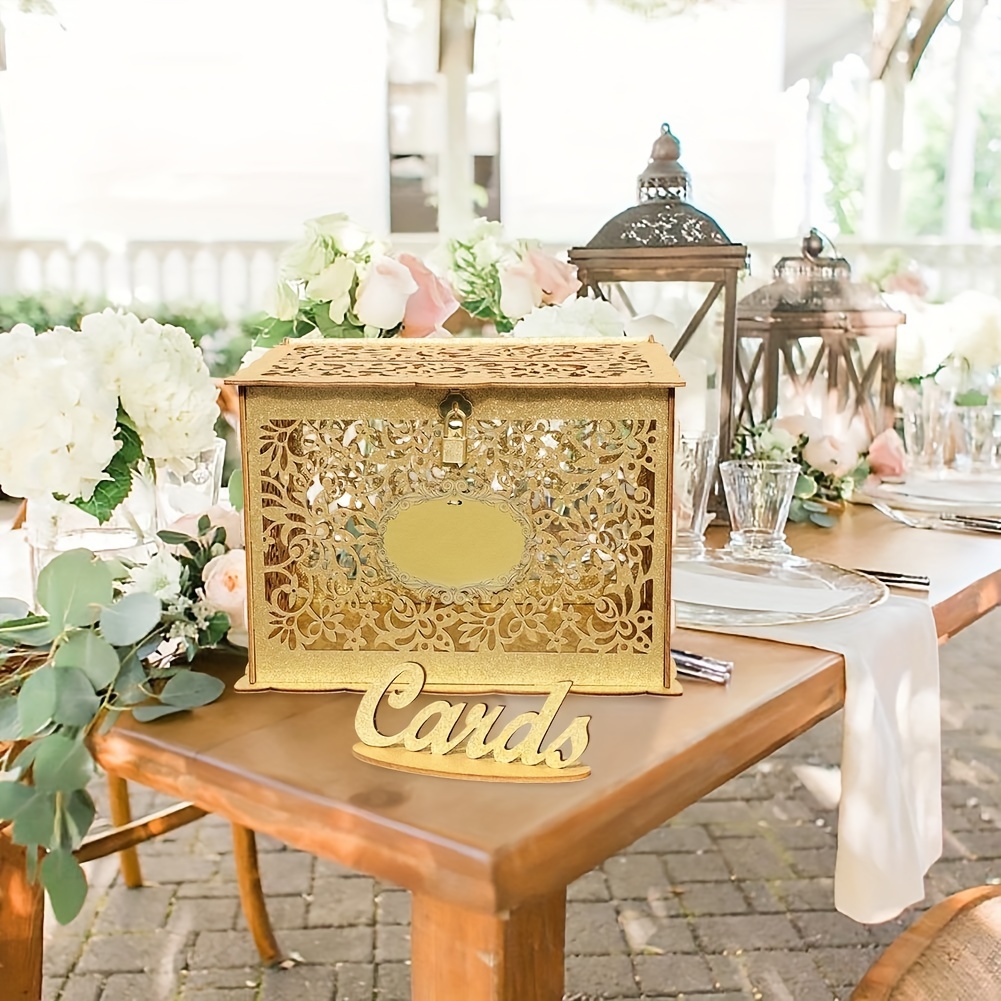 Glittery Golden Wedding Card Box With Lock, Wood Gift Card Box Holder Money  Box For Wedding Reception Birthday Party Baby Shower, Open House  Celebration Or Graduation Party Decorations - Temu Belgium