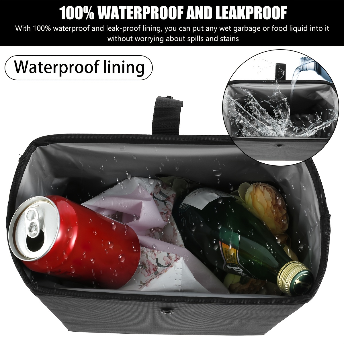 Car Trash Can Waterproof Auto Garbage Bin Spill Proof Container