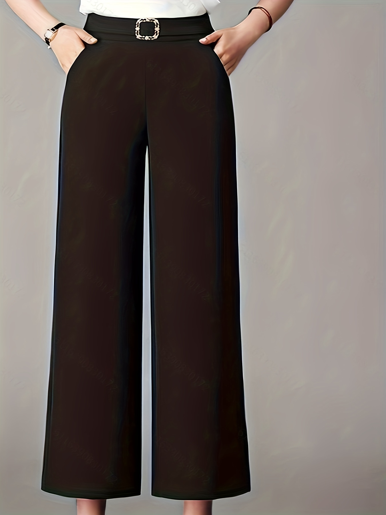Tucked Solid Pants Elegant High Waist Wide Leg Long Length - Temu