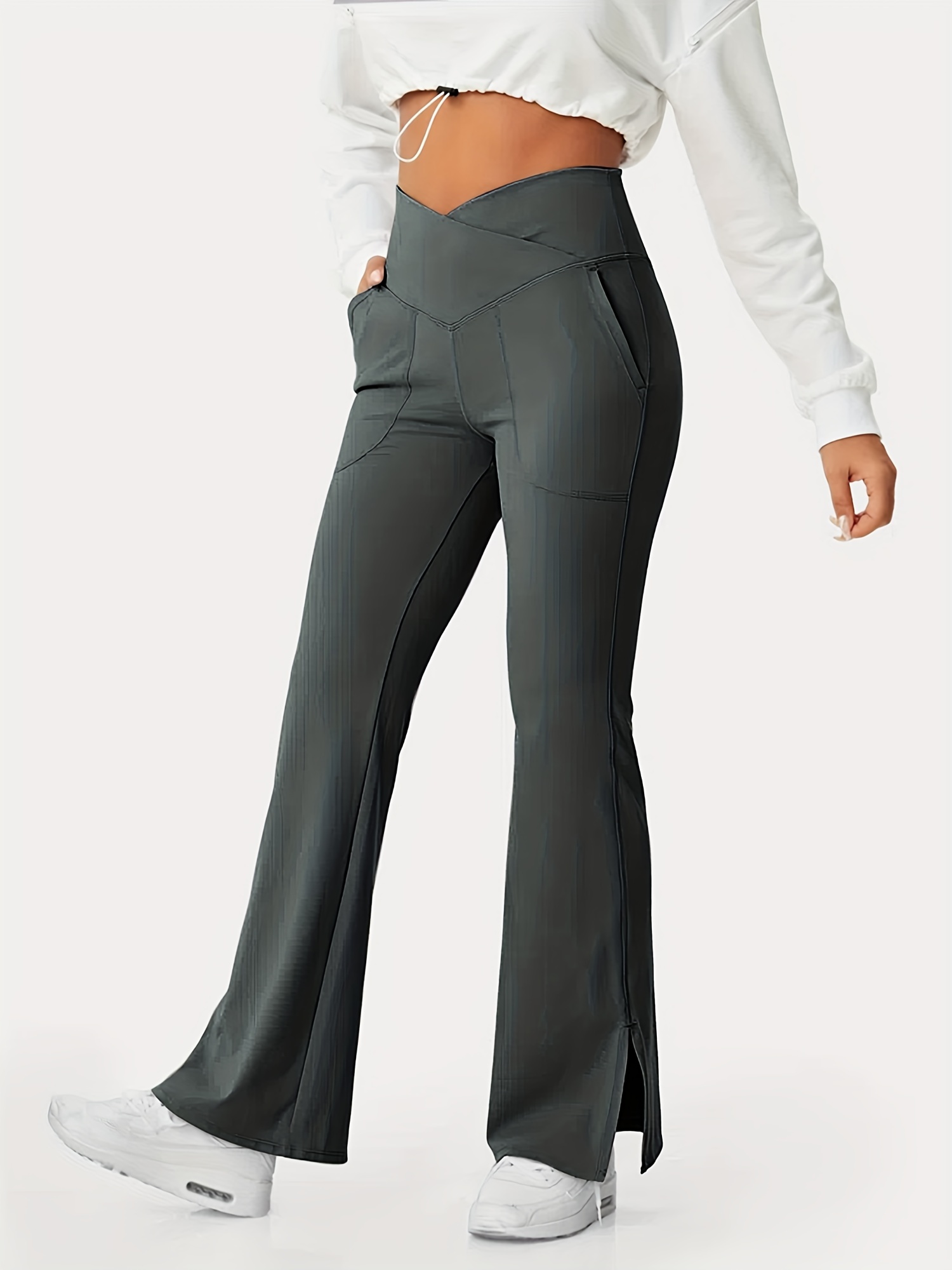Women's Flared Pants with Pockets, Flared Leg Yoga Pants High