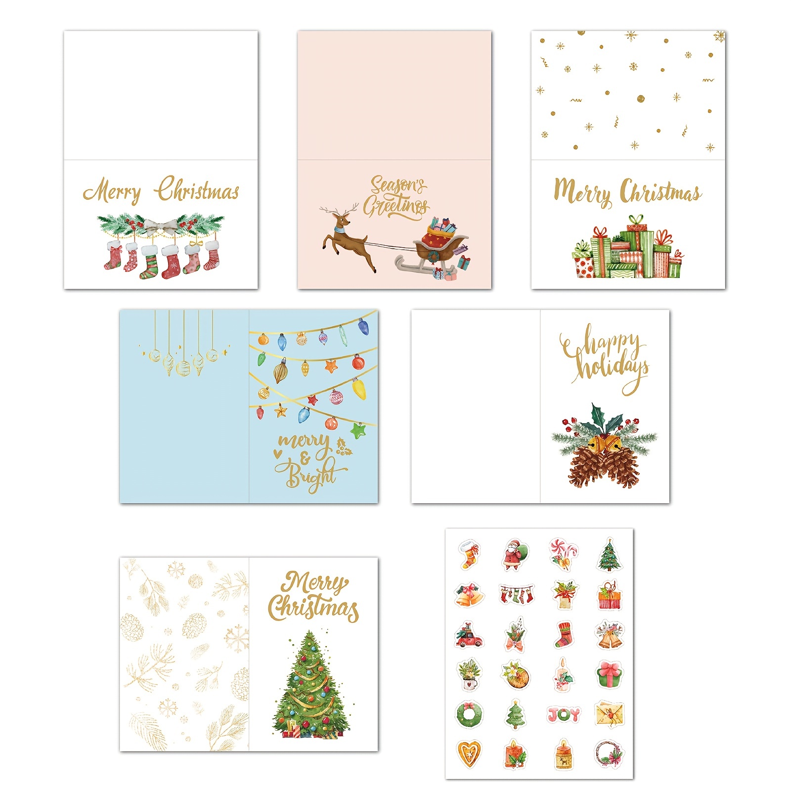 Christmas Cards Set 24 Golden Foil Holiday Cards With Red - Temu